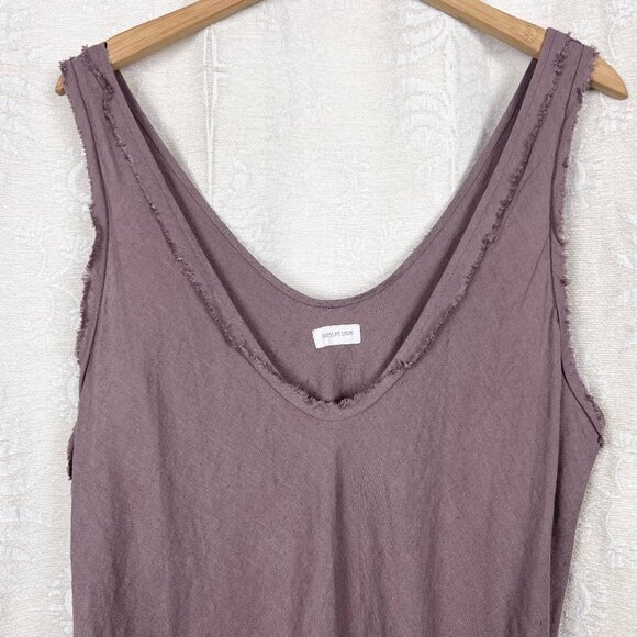 Dress Me Linen lavender raw hem sleeveless A-line maxi dress lagenlook boho L - Picture 3 of 8